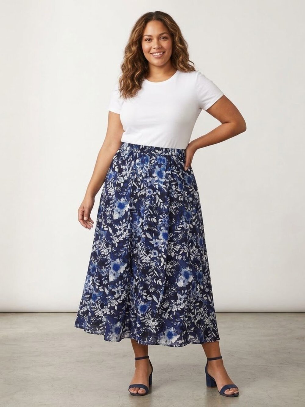 Cupio Maxi Skirt Womens Large Blue Floral Boho‎ Feminine